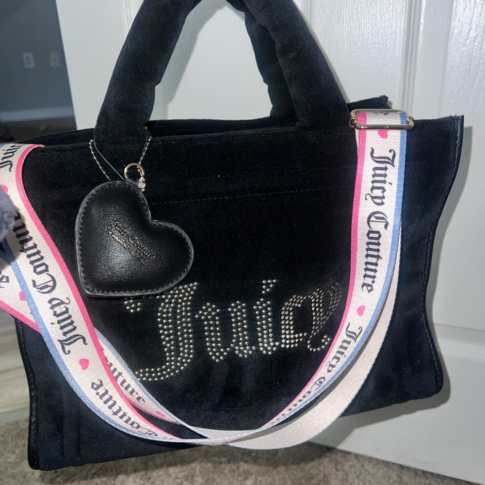 Juicy Couture Black Velvet Tote with Heart Charm